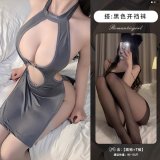 Sexy black stockings with crotch opening