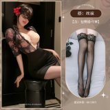 Sexy secretary in a bodycon skirt + thong + stockings
