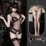 Open-crotch top + white stockings