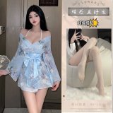 Sky blue suit + white fishnet stockings