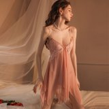 0859 [Steel Bra] Apricot Button-Down Nightgown + T-Shirt + White Stockings