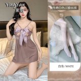 0803 [Breast Support] Light Purple Butterfly Nightgown + Panties + White Stockings