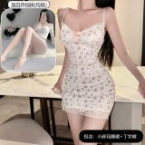 A sweet floral print dress + white open-crotch socks