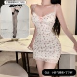 Sweet floral dress + black fishnet stockings