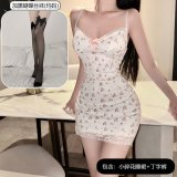 Sweet floral dress + black butterfly stockings
