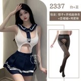 School uniform + black open-crotch socks
