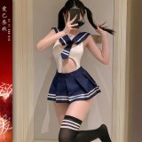 Two-piece school uniform + black socks with white stripes