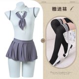 Tempting female student + schoolgirl stockings [black stockings with white stripes]
