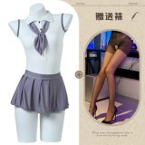 Schoolgirl seduction + black open-crotch stockings