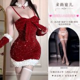 Sweet and alluring Christmas ◆ Sequined red and white wide-band suspender stockings