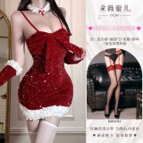 Sweet and alluring Christmas ◆ Sequined red + red wide-band suspender stockings