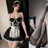 Sweet maid + black open-crotch stockings