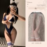 Swimsuit (one-piece) + ribbed white socks