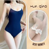 swimsuit + white bow-tie socks