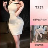 T374 White + White Open Crotch Socks