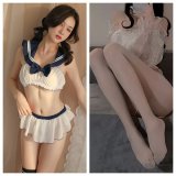 Uniform set + white open-crotch stockings