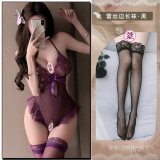 Purple + W111 Black Stockings