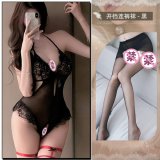 Black + W112 Black Open Crotch Stockings