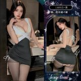 Black and white dress + thong + fishnet stockings
