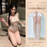 White (open-crotch bodysuit + bow-tie stockings)