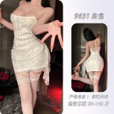 White pencil skirt + matching lace suspender stockings