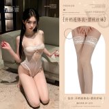 White (open-crotch bodysuit + lace stockings)