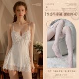 White (slip dress + thong + lace fishnet stockings)