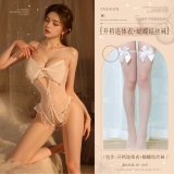White (large bow crotchless bodysuit + bow stockings)