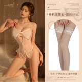 White (large bow crotchless bodysuit + lace stockings)
