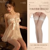 White (hollowed-out halter dress + thong + lace stockings)