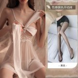 White butterfly nightgown + underwear + black open-crotch socks