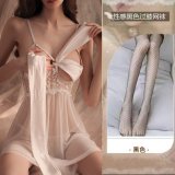 White butterfly nightgown + underwear + black fishnet stockings