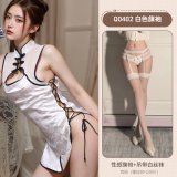 White cheongsam + white stockings with suspenders