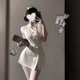 White [hair accessory + belt + dress]