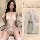 White (floral lace open-crotch bodysuit + open-crotch tights)