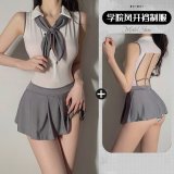 White and gray [bow tie + jumpsuit + pleated skirt]