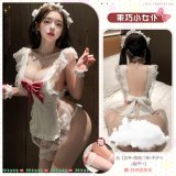 White [headband + apron + thong + 2 bracelets + 1 leg ring] + stockings