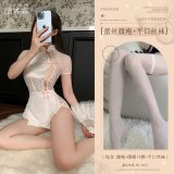 White (lace cheongsam + apron + thong + boxer stockings)
