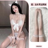 White fishnet stockings with white lace trim