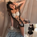 White (includes matching stockings) + 0773 Lace see-through bodysuit with matching stockings
