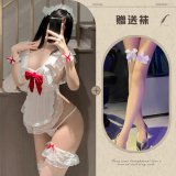 White cute maid outfit ◆ + white bow-tie stockings