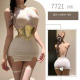 White halter neck dress (chain + halter neck dress + thong)