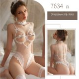 White outfit [includes open-crotch bodysuit + headband + necklace]