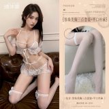 White (Pearl-embellished bust three-piece set + flat-top stockings)