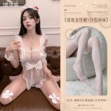 White (see-through maid outfit + white fishnet stockings)