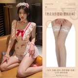 White (playful maid outfit + lace stockings)