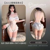 White [bunny ears + neck ring + 2 bracelets + bodysuit] + white bow-tie stockings