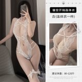 White stockings with white bow + lace jacket