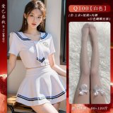 White sailor uniform + white butterfly stockings