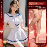 White sailor uniform + white lace fishnet stockings